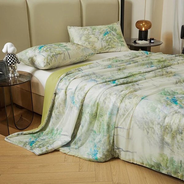 EdredóN De Verano Fresco De Seda Estampada Lavable A MáQuina, NúCleo Delgado Individual O Doble EdredóN De Seda Hielo De Verano Para Aire Acondicionado 150X200Cm-image