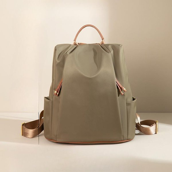 Mochila Ligera Antirrobo Mujer Moda Gran Capacidad Tela Oxford Casual Mochila De Viaje Para Mujer Caqui-image