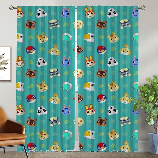 Cortinas Antimosquitos Animal Crossing 2 Piezas Cortina De Ventana Para HabitacióN 2 Paneles Estores Tul Para Dormitorio DecoracióN De Halloween W86Xh137Cmx2Pcs-Cl Blue-image