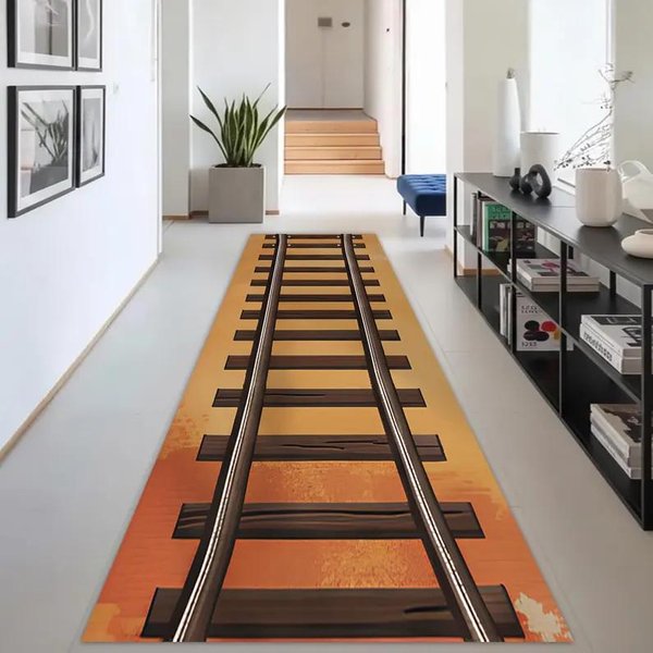 Dywanik Do Przedpokoju 3D Retro WzóR Tory Kolejowe Dywan AntypośLizgowy ŁAtwy W Czyszczeniu PrzemysłOwy Retro Dekoracja Dla EntuzjastóW Kolei Mata Domowa 50X150Cm-image