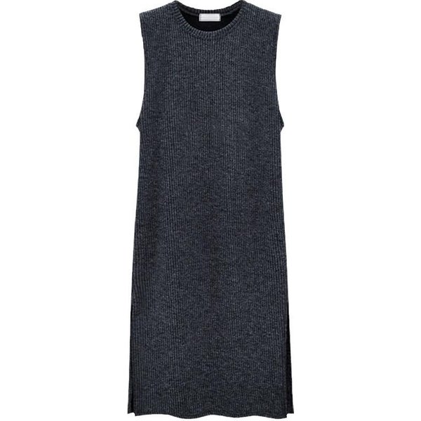 Vestido De OtoñO E Invierno Para Mujer Nuevo Talla Grande Abertura Tejido De Punto Largo Medio Invierno Tirantes Sin Mangas Base Falda Chaleco Ajustada A La Cadera 6XL Black-image