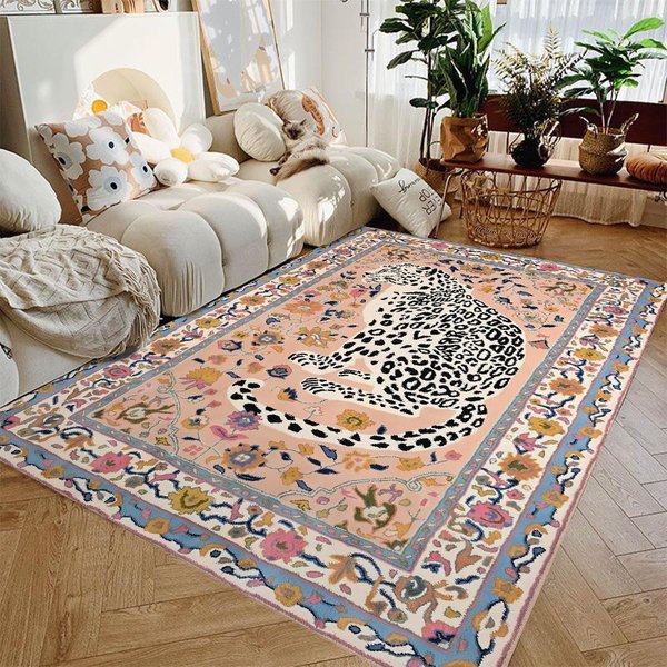 Dywanik Obszarowy Tygrys Bengalski Kwiatowy – Dywan Dekoracyjny W Estetyce Maksymalistycznej, Mata PodłOgowa Ze ZwierzęTami DżUngli Do Salonu Dekoracja Domu 120X160Cm(46X62In)-image