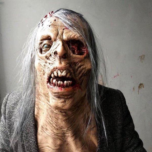 Lateksowa Maska Zombie Na Halloween Z WłOsami I MałYm MóżDżKiem One Size BeżOwy-image