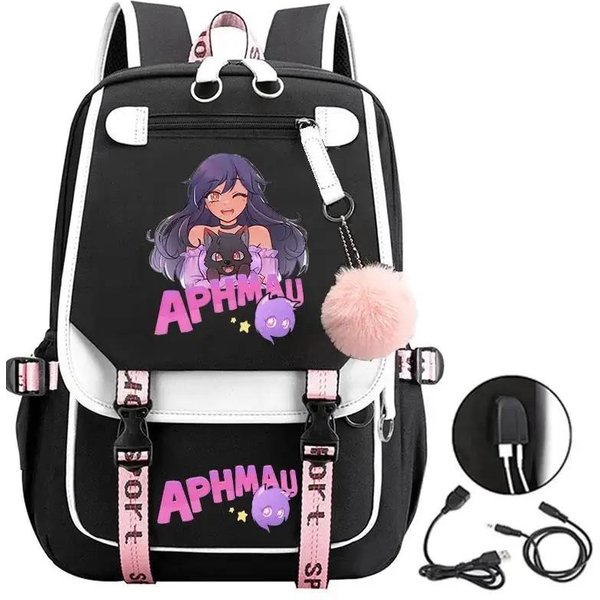 Modny Plecak Szkolny Z Nadrukiem Aphmau Z Portem łAdowania USB Dla Nastolatek, Plecak Na Laptopa I KsiążKi, Plecak Studencki Black-image
