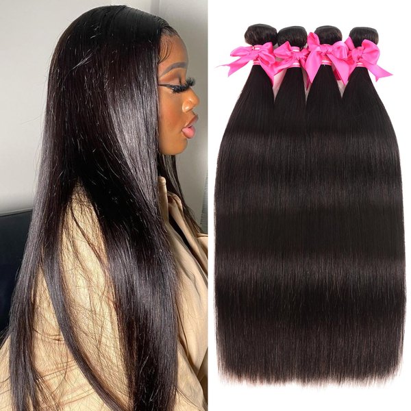 Extensiones De Cabello Humano Rectas 12A Cabello Humano 4 Paquetes Cabello Recto 20 22 24 26 Pulgadas BrasileñO Virgen Oferta Extensiones De Cabello Humano 30Inches&Remy Hair Negro-image