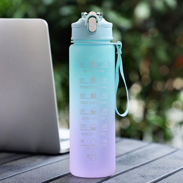 Butelka Na Wodę 900/1000Ml Motywacyjna Sportowa Butelka Na Wodę Szczelne Butelki Do Picia Outdoor PodróżNa Butelka PC SiłOwnia Fitness Dzbanki 1 Pc-image