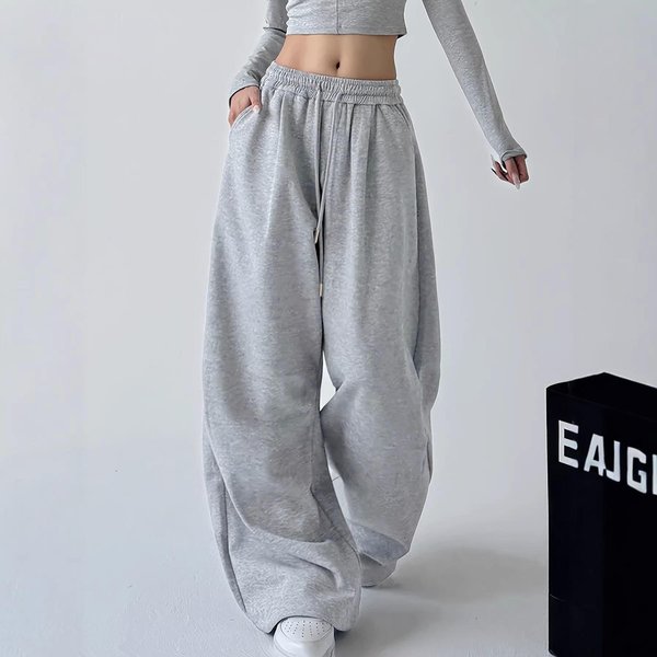 Damskie Spodnie Dresowe Elastyczne Wysoki Stan Szerokie Nogawki LuźNe Spodnie Sportowe Codzienne Spodnie Do Biegania Streetwear 3XL Kolor Szary-image