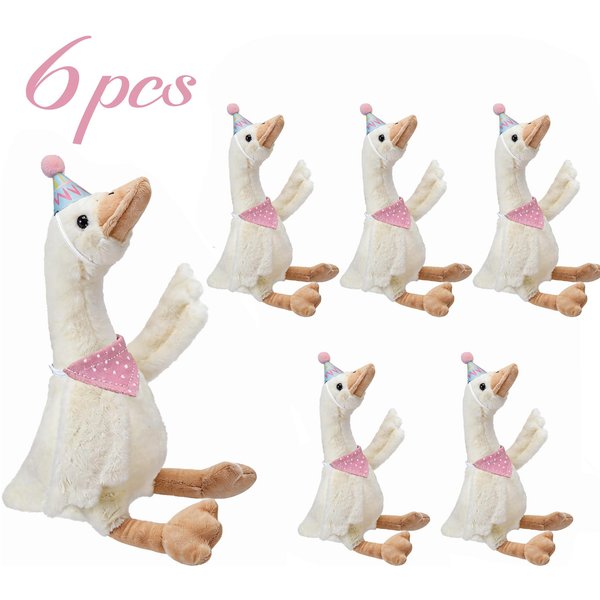 6-24 Piezas Animal De Peluche Ganso De 15.7 Pulgadas Con Sombrero Babero Un Ganso Tonto Regalo De CumpleañOs Para NiñOs Baby Shower Ganso De Peluche DecoracióN De Fiesta-image
