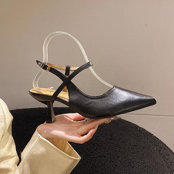 Sandalias De Mujer Punta Puntiaguda Zapatos Elegantes De TacóN Bajo Moda Verano Slingback Mujer Mules Zapatos Zapatos De SalóN Zapatos De Vestir 40 Negro-image
