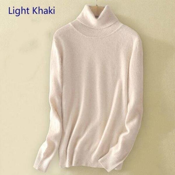WełNiany Sweter Z Czystego Kaszmiru Damski Dzianinowy Sweter Z Golfem Kaszmirowy Sweter Elastyczność Pull Femme Na Szyję Swetry Z Dzianiny Sweter S Jasny Kolor Khaki-image