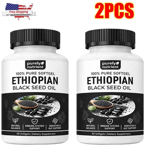 CáPsulas Blandas De Aceite De Semilla Negra EtíOpe Purely Nutrient, 4,64% Timoquinona, Sin OMG Sin Gluten 60 CáPsulas Pack Of 2-image