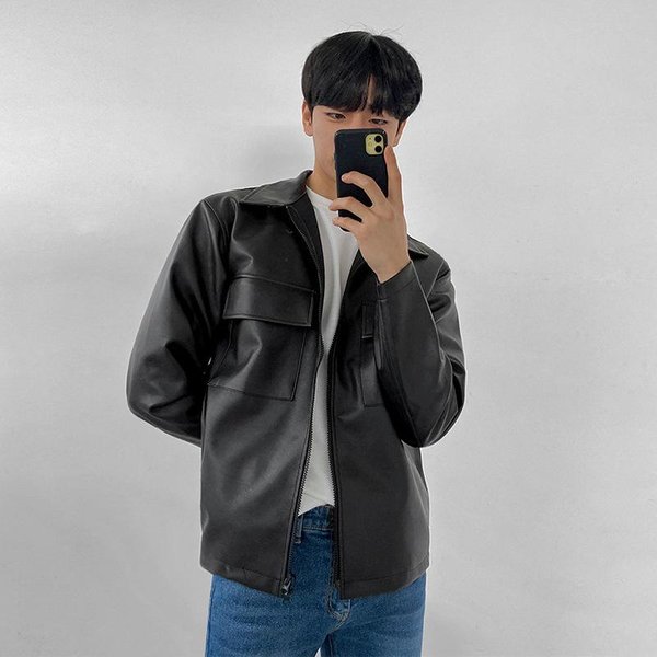 Chaqueta De Cuero Para Hombre Primavera Holgada VersáTil Superior Estilo Coreano Guapo Retro Solapa 2XL Negro-image