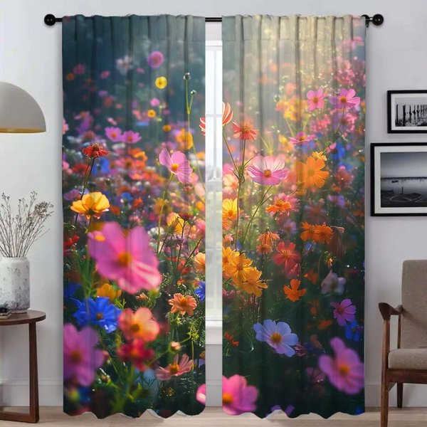 Cortina De Ventana De Flores Silvestres Para HabitacióN 2 Paneles Cortinas Antimosquitos ParticióN Cortinas De Interior Para El Hogar DecoracióN De Halloween Cortinas W50Xh70Cmx2Pcs-Cl-image