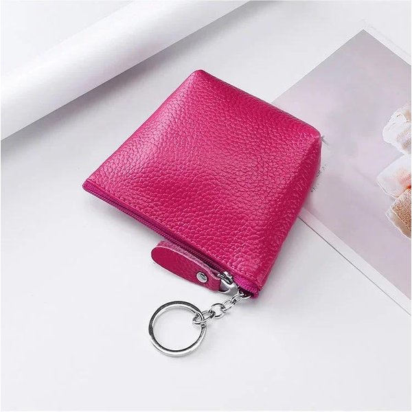 Monedero PortáTil De Cuero Genuino Vintage Para Llaves, Tarjetas, Monedas, Auriculares, Bolsa Para Mujer Hombre, Mini Cartera Rojo Rosa-image