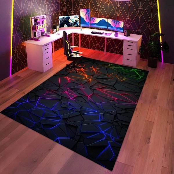 Dywan Arcade Alley Dywan Do Pokoju Gier Dywan W Stylu Lat 80. Dywan śWiecąCy Dywan E-Sportowy Dywan Neonowy Dywan Dla Gracza Do Salonu Prezent Dla Gracza Prezenty Dla Graczy 120X160CM-image