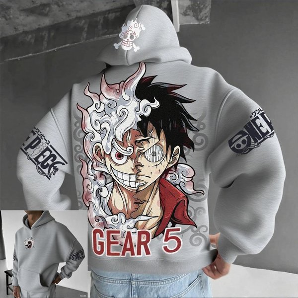 Sudadera Con Capucha De Anime Para Hombre Y Mujer One Piece Luffy Gear 5 Nika Streetwear Informal Sudadera De Punto OtoñO Invierno Ropa De Manga Larga Para Cosplay M Gray-image