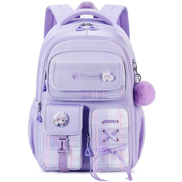 Nuevo Tipo De Mochila Ligera Para NiñAs De Escuela Primaria Mochila Infantil Gran Capacidad ProteccióN De La Columna Vertebral Impermeable White-image