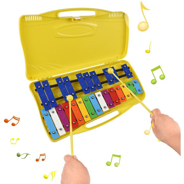 XilóFono Glockenspiel De 25 Notas, Teclas De Metal De Colores, Instrumento Musical De PercusióN RíTmica Con 2 Amarillo-image