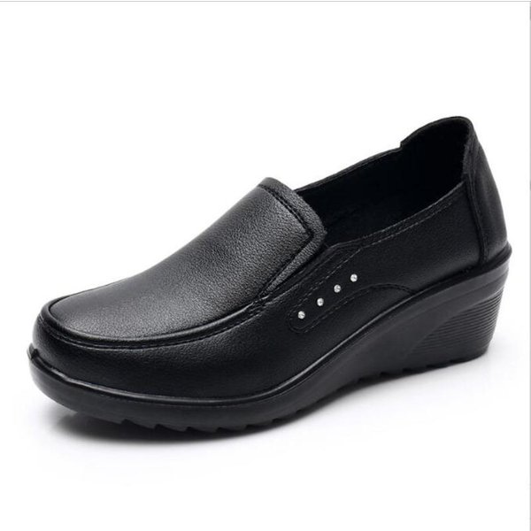 2026 Primavera OtoñO Nuevos Zapatos De Mujer Individuales Mocasines CuñAs Suela Blanda CóModos Talla Grande Zapatos De TacóN Medio De Cuero Para Madre 41-image
