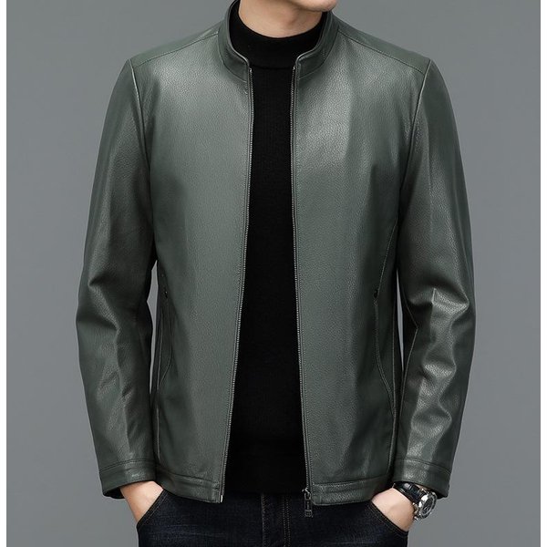Chaqueta De Cuero Genuino Para Hombre, Talla Grande, Para JóVenes Y Mediana Edad, De Piel De Oveja, Estilo Coreano, Ajustada, Con Cuello Alto Y Holgada. 5XL-image
