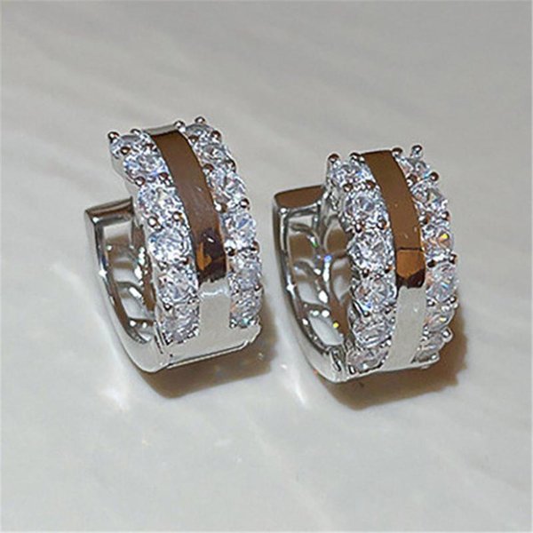 Pendientes De Aro De Plata Para Mujer Con Circonita CúBica Completa DiseñO De Moda Pendientes DeclaracióN De Mujer Uso Diario JoyeríA Cotidiana-image