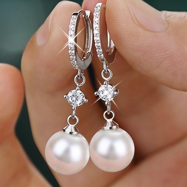 Huitan Pendientes Colgantes De Perla De ImitacióN De Color Para Mujer Sencillos Y CláSicos Accesorios De Boda Nupcial JoyeríA-image