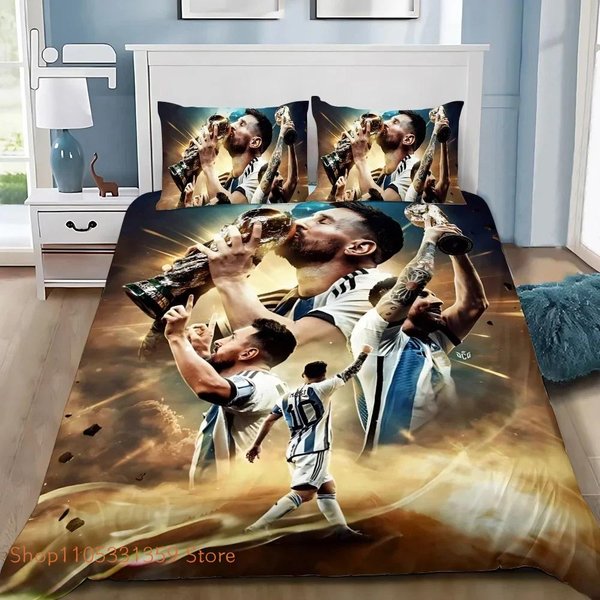 Juego De Ropa De Cama M-Messis Estrella De FúTbol Funda NóRdica Funda De Almohada Adulto NiñO NiñA DecoracióN De Dormitorio Infantil Individual Doble TamañO Grande 100X135Cm-2Pcs-image
