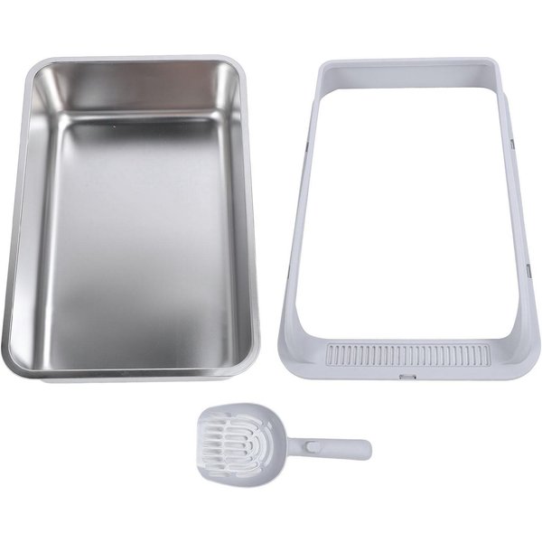 Caja De Arena Para Gatos De Acero Inoxidable Robusta FáCil De Limpiar Anti Salpicaduras Lados Altos Metal Arena Para Gatitos Large Gris-image