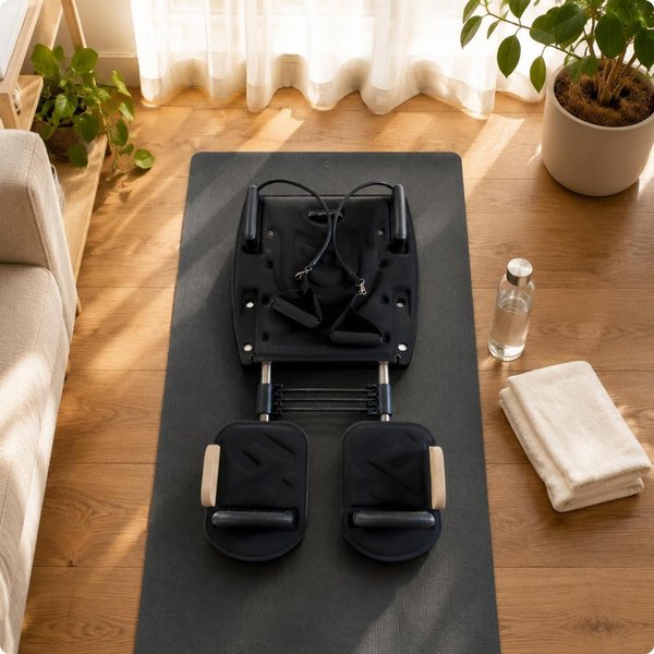 Cama De Pilates Reformer Para El Core Compacta PortáTil Equipo De Fitness Para Pilates Plataforma Curva Para Pies Ahorro De Espacio Black-image