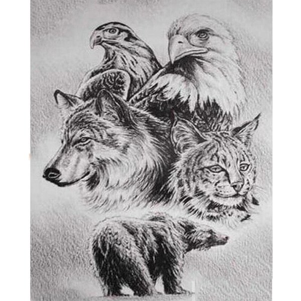 Mosaico De Diamantes Pintura De Diamantes 5D Animal Loro Lobo Y Gato Punto De Cruz Bordado De Diamantes PedreríA DecoracióN Del Hogar Regalos 20X30CM-image