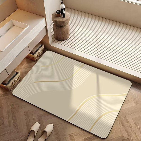 Alfombra De BañO Cremosa Aire Alfombra De Piso De BañO AbsorcióN De Agua De Secado RáPido Y Antideslizante Alfombrilla De Pie Barro Diatomeo Almohadilla Suave Alfombrilla De Pie 40*60Cm-image