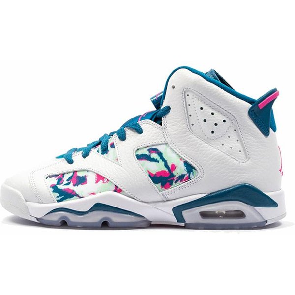 Jordan 6 Retro White Laser Fuchsia Green Abyss GS 543390-153 38 Gray-image