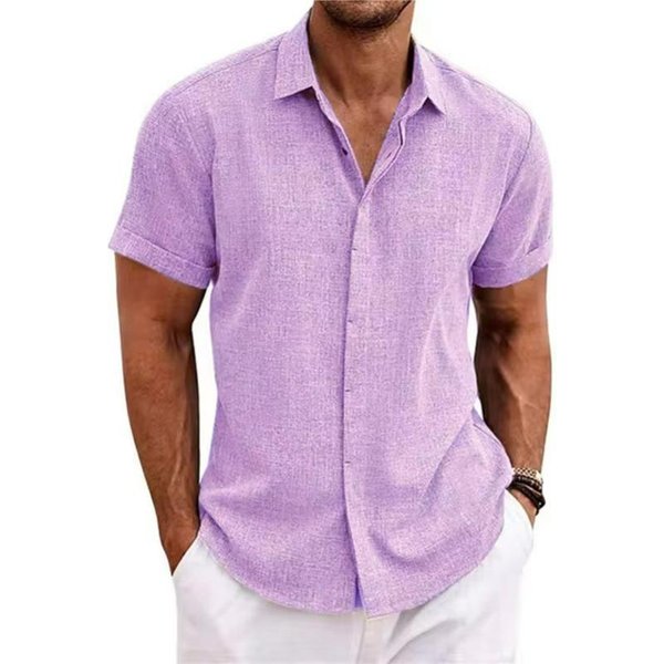 Camiseta De Lino De Manga Corta Para Hombre Camiseta Interior Holgada De Color SóLido Camisa De Manga Corta De AlgodóN Y Lino Camisa De Manga Corta Para Hombre De Playa Tallas Grandes S Pink-image