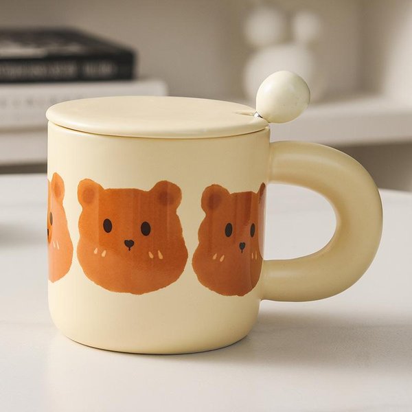 Kubek Ceramiczny Z Misiem, Uroczy, KreskóWkowy, Kreatywny, Wysokiej JakośCi, Do UżYtku Domowego, Do Kawy, Dla Pary, Na śNiadanie, Prezent 401-500Ml-image