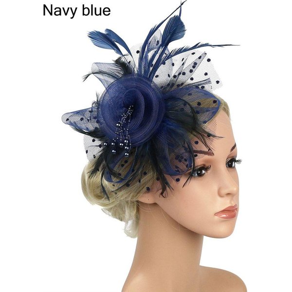 Kwiatowy Koktajlowy ŚLubny PióRa Spinka Do WłOsóW Alicja Opaska Klips Herbatka Opaska Fascinator Kapelusz Navy Blue-image