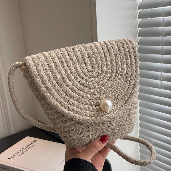 Estilo Vacaciones De Verano Bolso Tejido Lafite VersáTil Casual Bandolera Bolso De Viaje Para Playa Bolso Trenzado De Un Hombro Para Mujer Gray-image