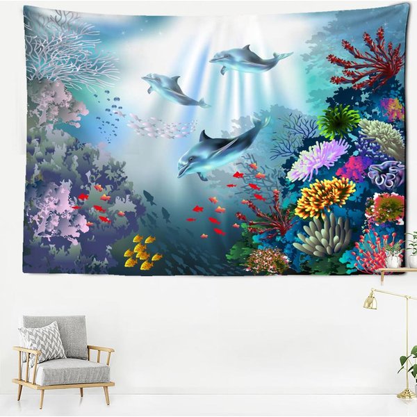 Tapiz De Ballena Submarina Para Colgar En La Pared, Paisaje Natural Bohemio Kawayitapitz, DecoracióN Del Hogar Para Sala De Estar Y Dormitorio 95X70Cm Gray-image