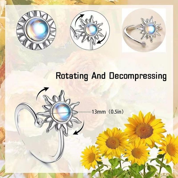 Obrotowe PierśCienie SłOneczne Dla Kobiet Antystresowe NiepokóJ Fidget Sunflower Sun Star Ring Party Estetyczna BiżUteria Prezent Onesize-image