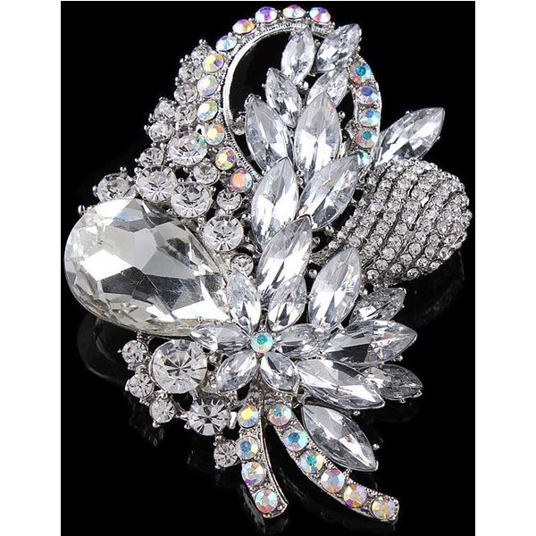 Broches Grandes De Estilo Barroco Retro CláSico Con PedreríA Para Mujer, Lujo Vintage, Pines Colgantes De Cristal, Hebillas Para Fiesta De Dama Y Banquete White-image