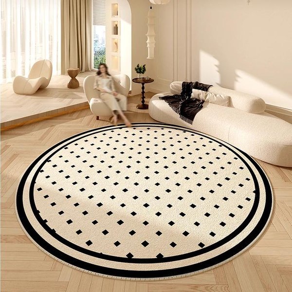 Kremowy OkrąGłY Dywan W Stylu Francuskim – Gruba Pluszowa Mata AntypośLizgowa Do Salonu, Sypialni, Garderoby Diameter 100Cm(39In)-image