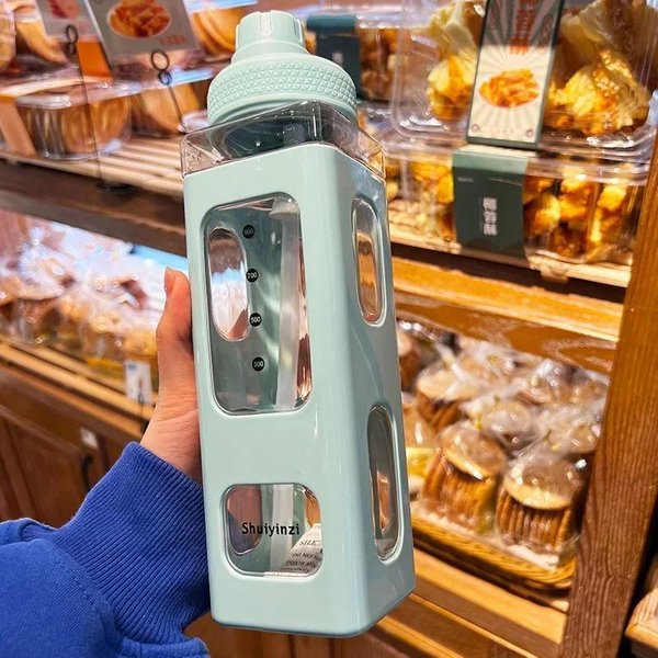 700/900Ml Kawaii Pastelowa Butelka Na Wodę Ze SłOmką Dla Dziewczynki Plastikowy Kubek PodróżNy Na Herbatę Sok Mleko PrzenośNy Uroczy Shaker Butelka Na Napoje Prezent 900ML Zielony-image