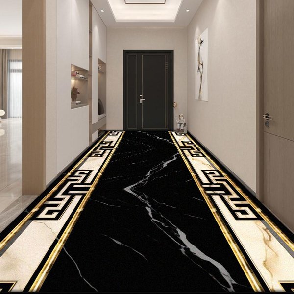Alfombra Runner Lujosa Blanca Negra Para Pasillo DecoracióN NóRdica Hogar Sala De Estar Alfombras Largas VestíBulo De Hotel Escaleras Alfombrilla Antideslizante Lavable 60*400Cm-image