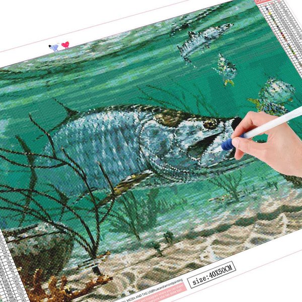 Pintura De Diamantes Animal Pez Mosaico De Diamantes Punto De Cruz Bordado 20X30CM-image