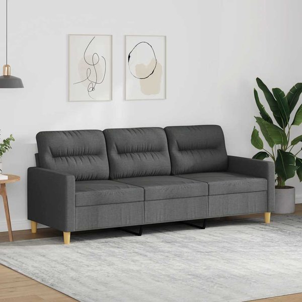 Vidaxl Sofá De 3 Plazas, Gris Oscuro, 180 Cm, Tapizado En Tela-image