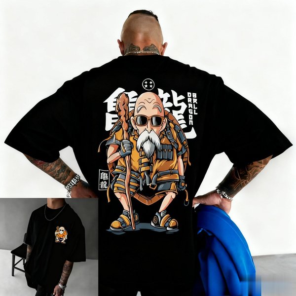 Dragon Ball Master Vintage Anime Estampado GráFico Camiseta Hombres Mujeres Holgado Streetwear Manga Corta Tops Camisetas De Verano Moda Casual M Black-image