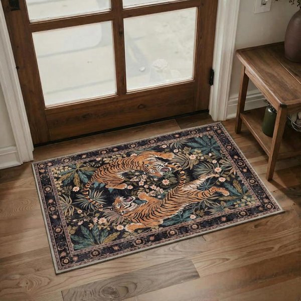 Vintage Boho Tygrys Mata PodłOgowa AntypośLizgowa Mata WejśCiowa Witamy Drzwi Mata Sypialnia Kuchnia Dywan Dekoracja Domu 40X60Cm 16X24Inch-image