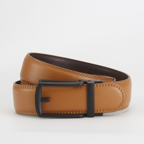 CinturóN De Hebilla Inversa Hebilla AutomáTica CinturóN De Piel De Vaca De Dos Capas CinturóN Casual Para Hombre 110-130CM Black-image