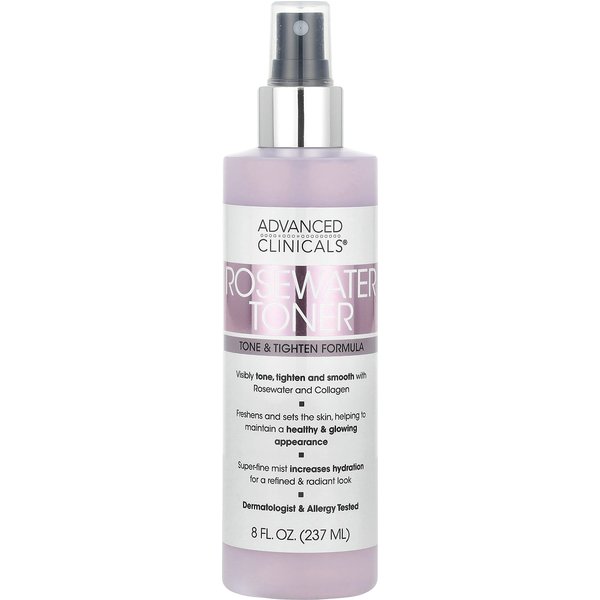 Advanced Clinicals, Rosewater Toner, Toning & Tightening Formula, 8 Fl Oz (237 Ml) White-image