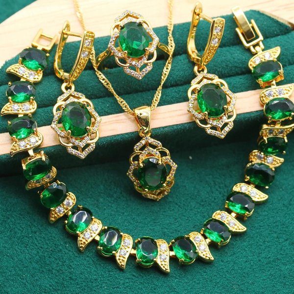 Conjunto De Joyas De Oro Con Pulseras, Pendientes Y Anillos De Circonitas De Estilo Europeo Y Americano.-image