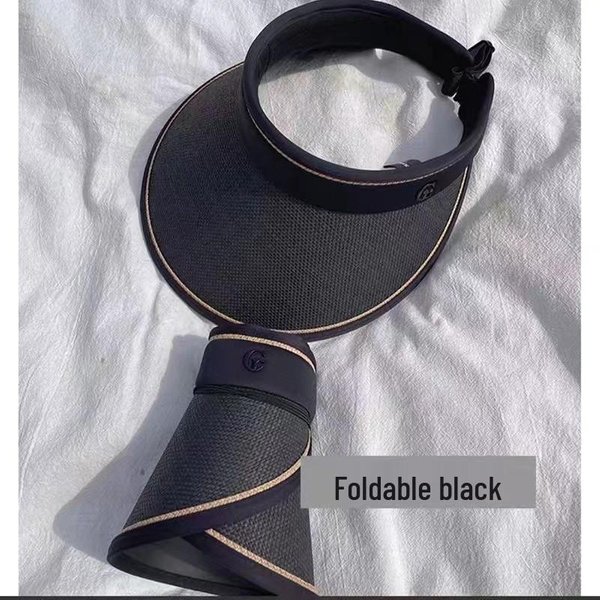 Sombrero De Paja Plegable Para Mujer - Primavera/Verano Ala Ancha ProteccióN Solar, Estilo Playa Y Sombrilla 55-62 Gray-image
